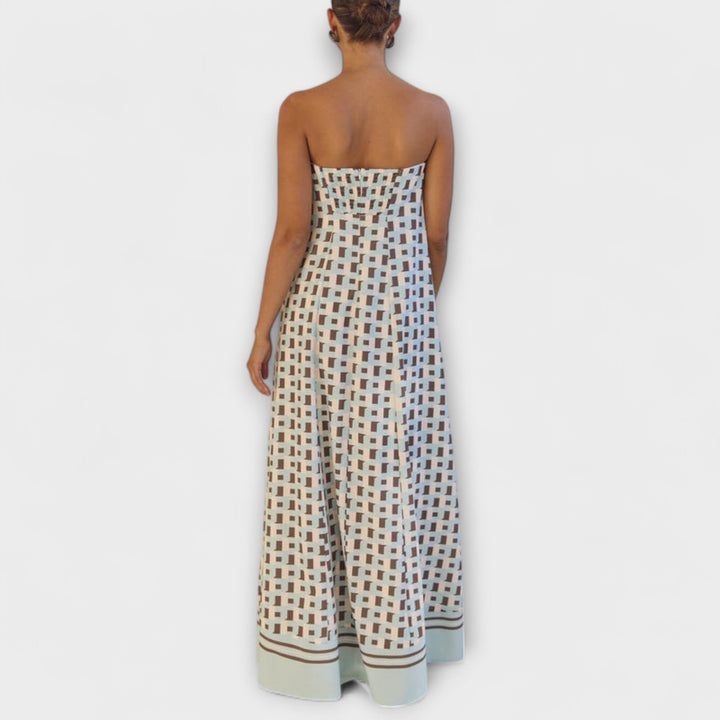 Hazel - Unique Geometric Off-Shoulder Maxi Dress