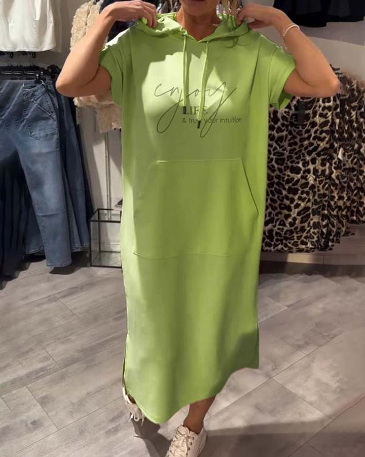Parker - Casual Letter Print Hooded Pullover Dress