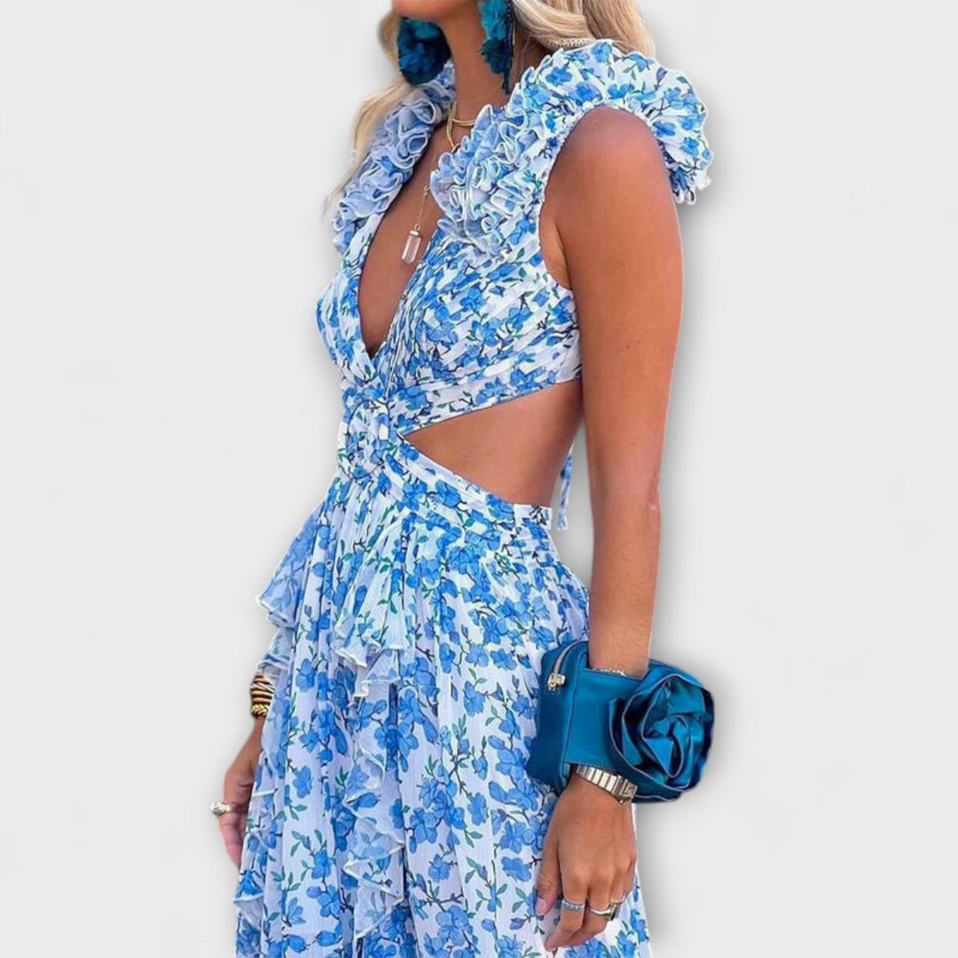 Elin - Maxi Dress with Ruffled Hem and Cut-Out Details