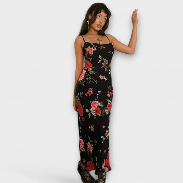 Flower Pattern Spaghetti Strap Bodycon Dress