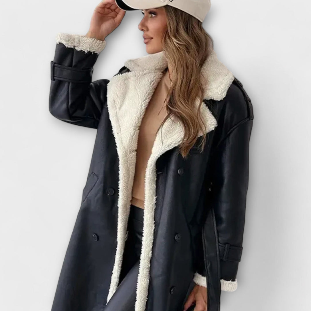 Maria | Classic Long Jacket with Fleece Lining and Teddy Collar
