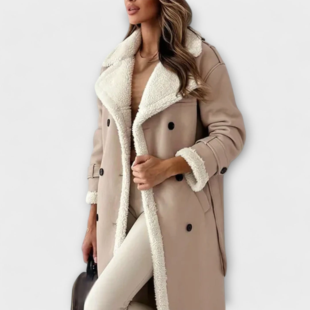 Maria | Classic Long Jacket with Fleece Lining and Teddy Collar