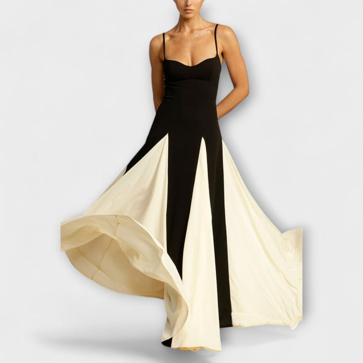 Ember - Classic Elegance A-Line Maxi Dress with Tulle Panels