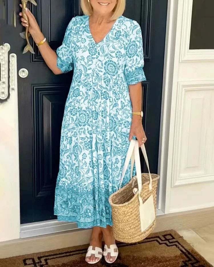 Mavis - Elegant V-Neck Boho Floral Long Dress