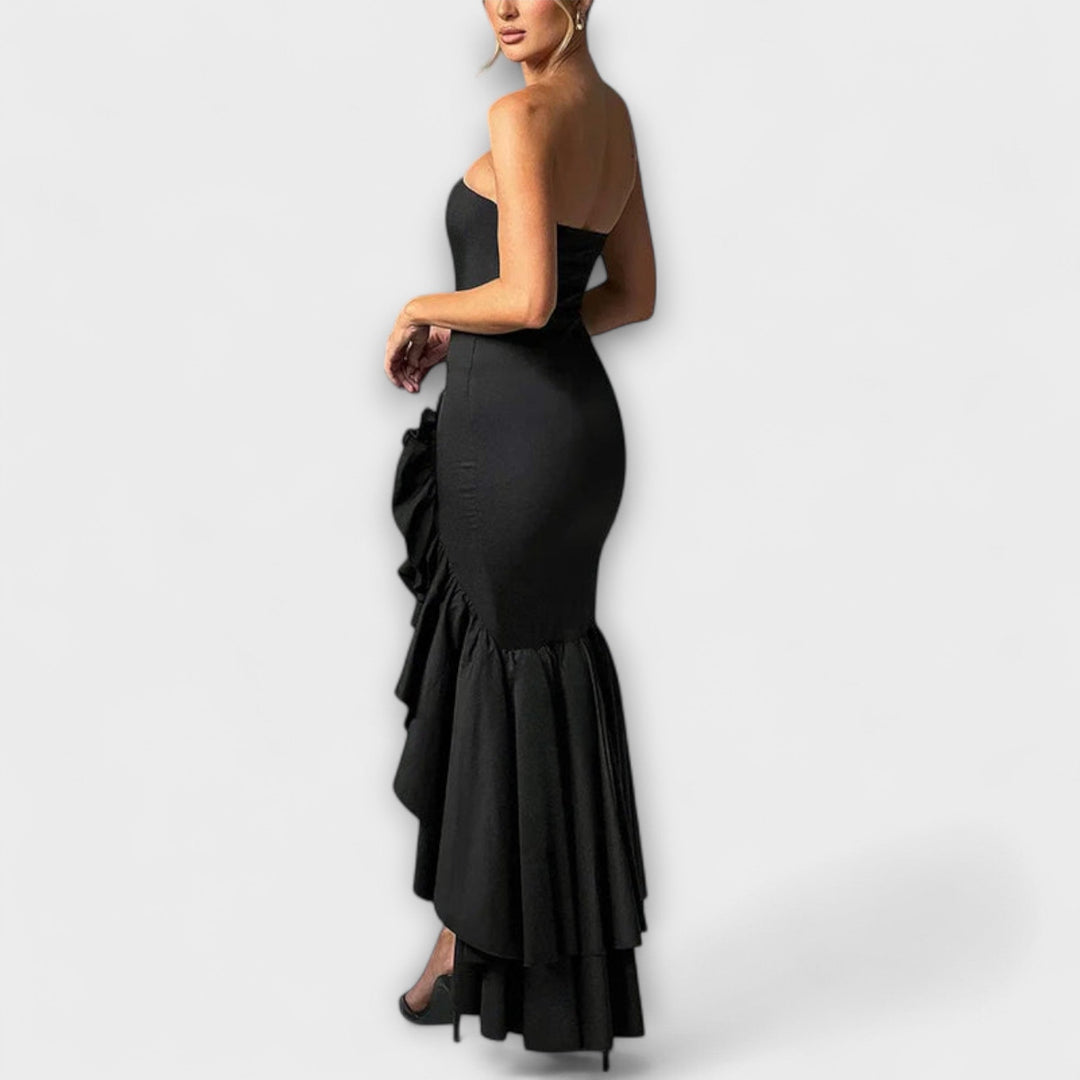 Zuri - Off-Shoulder Slim Fit Maxi Dress with Asymmetrical Hem